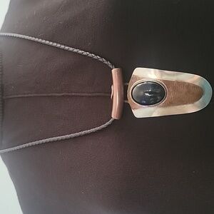 Mathews Navajo Sterling & Copper Pendant on Black Braided Leather Necklace